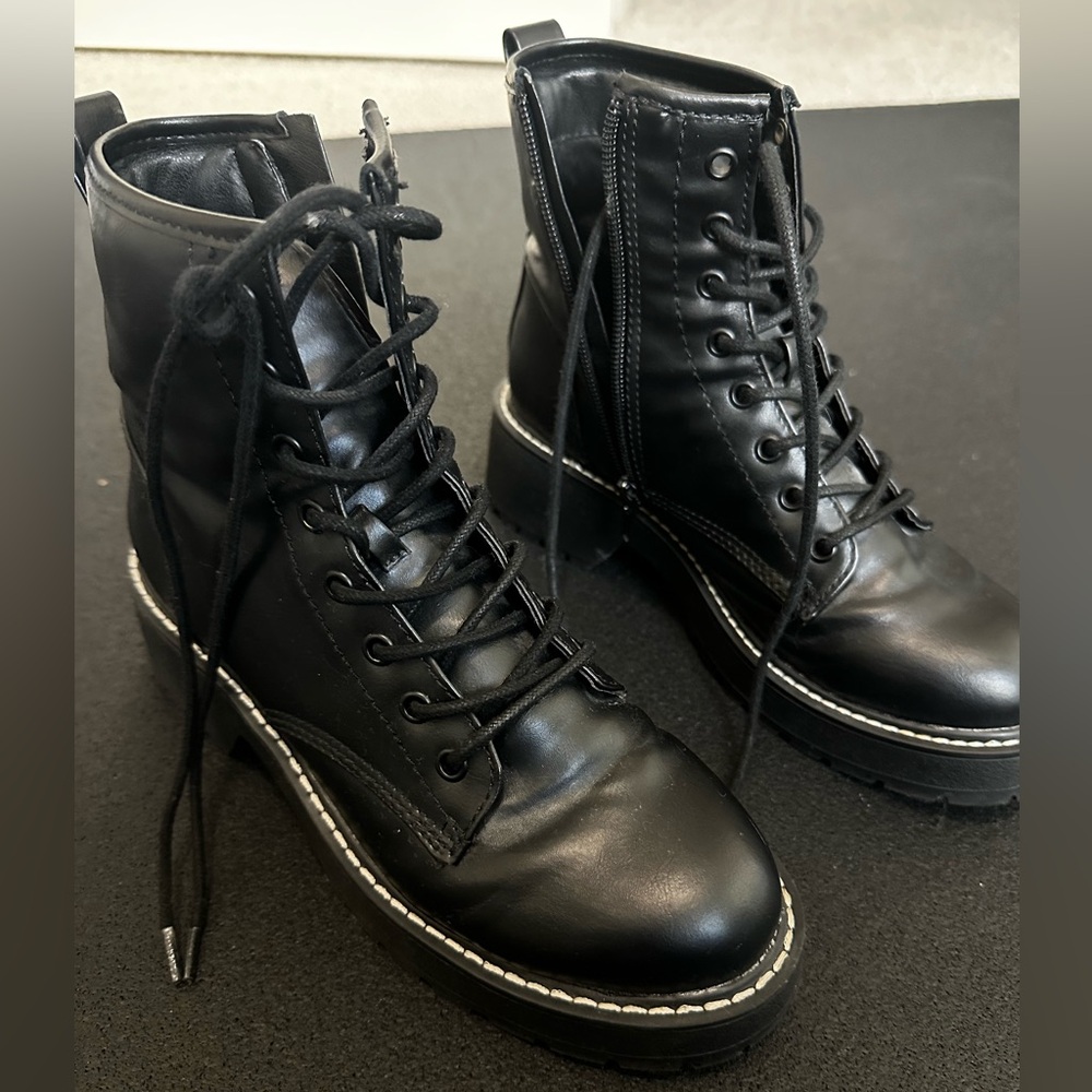 Madden Girl Black Combat Boots with Sturdy Sole